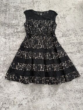 Eliza J Black Lace Fit-and-Flare Party Dress
